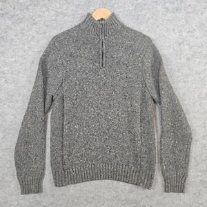 Lucky Brand 1/4 Quarter Zip Sweater Size S Mottled Gray Cotton Acrylic Wool FLAW